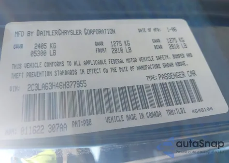 2006 Chrysler 300C from USA, damaged, VIN 2C3LA63H46H377955